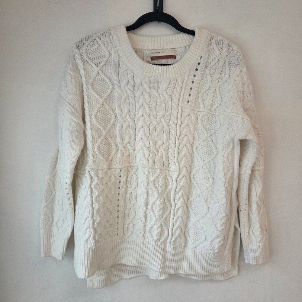 Pilcro Anthropologie Jasmine Cable Knit Sweater Chunky Rory Gilmore Women's XS - Picture 2 of 8